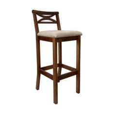 Banqueta Alta X Estofada 38 x 104 Cm Ilha Encosto Madri Madeira Maciça Castanho Suede Bege - CCS