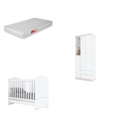 Quarto de Bebê Compacto com Berço e Guarda Roupa Lápis de Cor com Colchão Branco