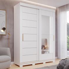 Guarda-roupa Solteiro 3 Portas de Correr 3 Gavetas com Espelhos 100% Mdf Dubai Espresso Móveis Branco Brilho
