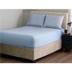 Jogo de Cama Simples Ponto Palito Queen 3 Pçs 180F Azul  Sonhare