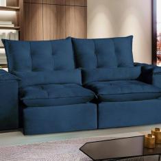 Sofá San Paulo Retrátil e Reclinável - Assento com Molas – 250 cm Veludo Azul Marinho
