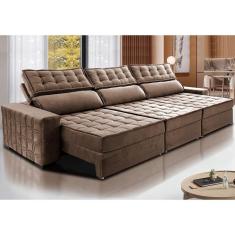 Sofá Retrátil E Reclinável 3,85M Cama Inbox Big Star Com Softgel D40 Velupluma Castor