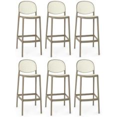 Kit 6 Banqueta Alta com Encosto Roma em Polipropileno - Branco/Cinza E