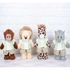 KIT DE SAFARI PELUCIAS EM PÉ 30cm - LEÃO, ELEFANTE, MACACO, GIRAFA PAR