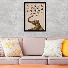 Quadro Decorativo Elefante com Borboletas 45x34cm - Quadros On-line, A