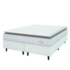 Cama Box Colchão Casal Queen Molas Ensacadas City Pillow Top 158x198x61cm Linho Branco / Bege Hellen