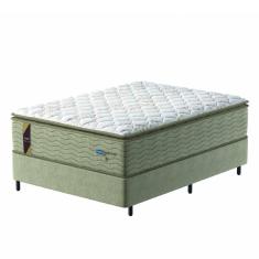 Cama Box Casal King Colchão Molas Guarda Costas Max Com Pillow 193x203x78cm Suede Bege/Branco