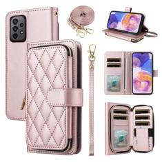 Furiet Argyle Capa carteira para Samsung Galaxy A73 5G com alça de pulso, 9+ compartimento para cartão, bolsa flip com zíper, capa de celular quadriculada de couro PU de luxo para 73 mulheres meninas
