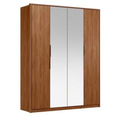 Guarda Roupa Casal Attore 4 Portas Nogueira Touch com Espelho Demóbile