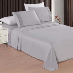 Jogo De Lençol King 4 Peças Bordado Renda 3d Microfibra Toque Acetinad