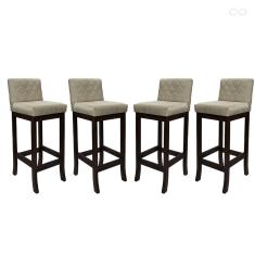 Kit 4 Banquetas Média para Cozinha Tóquio em Madeira Maciça Matelassê Suede Bege ccs