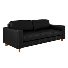 Sofá 3 Lugares Rússia Couro Preto - Pluma Decor