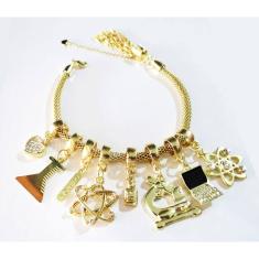 Pulseira Berloques Química Computador Folheado Ouro 18k