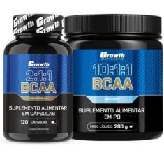 Bcaa 120 Caps + Bcaa 10:1:1 em Pó 200g Growth Supplements, Laranja