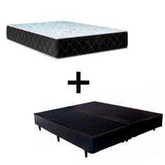 Cama Box Queen 158 Tecido Sintético Preto Com Colchão Marrocos - Poliéster - Espuma D33 30cm