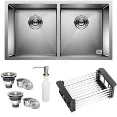 Cuba Dupla Quadrada Inox 304 Cozinha Pia Embutir Sobrepor Gourmet 80X4
