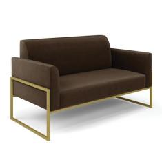 Sofá Namoradeira Base Industrial Alta Dourado Marisa Suede - DRossi, M