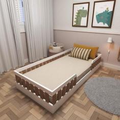 Cama Infantil Montessoriana Solteiro Sol Yescasa Branco/Carvalho Mel