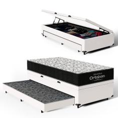 Cama Box Baú com Colchão de Espuma D45 Ortobom Airtech 150 + Auxiliar Unique Solteiro 88cm