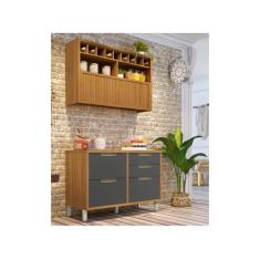 Cozinha Modulada 2 Peças Ripado Nesher Imperatriz Mdf, Freijó e Grafit