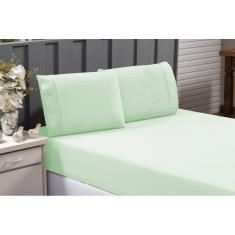 Jogo De Lençol 100% Algodão Cama Queen Verde Com Elástico