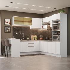 Cozinha Completa de Canto Madesa Glamy 504001  com Armário e Bancada (Sem Tampo e Pia) - Branco