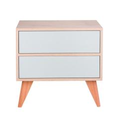 Mesa de Cabeceira Retrô com Portas Bréscia Carvalho e Verde Menta