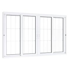 Janela de Correr Alumínio Central 2 Folhas Móveis 2 Fixas com Grade Lucasa Eccellente  100cmx150cm Branco