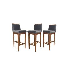 Conjunto 3 Banquetas Alta em Madeira Maciça Libéria CCS Interiores Pinhao/Cinza