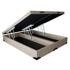 Base Box Baú Blindado King Bipartido AColchoes Suede Bege 41x193x203