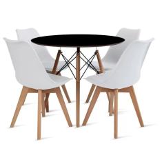 Conjunto Mesa Preta Eames 90cm E 4 Cadeiras Leda Branca