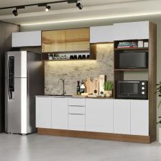 Armário de Cozinha Completa Stella 10 Portas 3 Gavetas MDF 330cm Rustic-branco