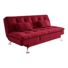 Sofá-cama Casal 3 Lugares Amanda Suede Com Almofadas Vermelho