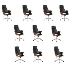 Kit 10 Cadeiras de Escritório Presidente Giratória Coimbra Pu Preto