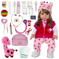 Boneca Grande Reborn Infantil Adora Castanho 100% Silicone - Cegonha R