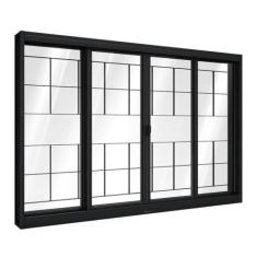 Janela de Aço de Correr Central com Grade Quadrada 4 Folhas 100x100cm 