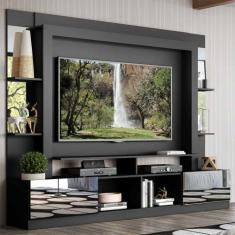 Rack Estante c/ Painel TV 65" e Espelho Oslo Multimóveis Preto