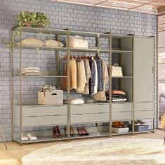Guarda-Roupa Closet Industrial Mital 1 PT 8 GV Off White e Dourado
