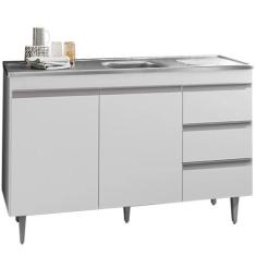 Balcão para Cozinha Emma S/ Tampo 2 Portas 3 Gavetas Branco - AJL