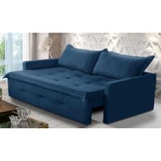 Sofá Sem Caixa Retrátil e Reclinável 1,65m com Molas Maísa Suede Azul Adonai Estofados