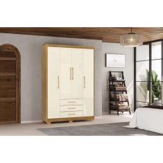 Guarda Roupa Espanha 4 Portas e 3 Gavetas - Cor Nature / Champanhe - Vila Rica