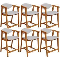 Kit 06 Banquetas Baixa Para Cozinha Sala Jantar Bancada Cecília L02 Linho Cinza - Lyam Decor