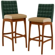 Kit 02 Banquetas Altas B04 Verde Musgo Bege Escuro