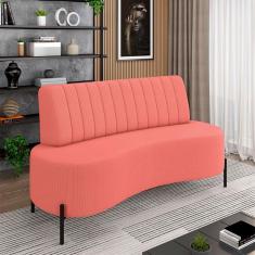 Sofá Living Decorativo 2 Lugares 1,60m Katara Pés De Ferro Linho Rústico Salmão G33 - Gran Belo