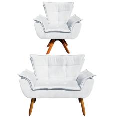 Kit 01 Namoradeira 01 Poltrona Giratória Suede Base Madeira