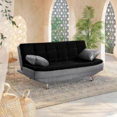 Sofá Cama Valencia 3 Lugares Reclinável Material Preto com Chumbo - St
