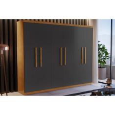 Guarda Roupa Casal Espanha 6 Portas de Abrir 2 Gavetas MDF Naturale-Grafite Rufato