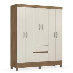 Guarda Roupa Casal Flash II 6 Portas de Bater 2 Gavetas Amêndola-Off White
