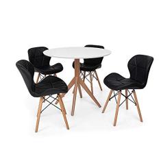 Conjunto Mesa de Jantar Maitê 80cm Branca com 4 Cadeiras Eames Eiffel Slim - Preta