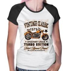 Baby Look Raglan Vintage Classic Moto - Foca Na Moda